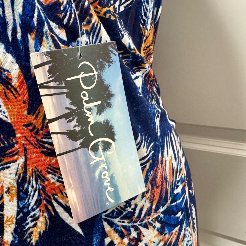 NEW Blue Flowy Tank Top Womens M Summer Palm Trees Beach Island Coastal Boho - Picture 10 of 13